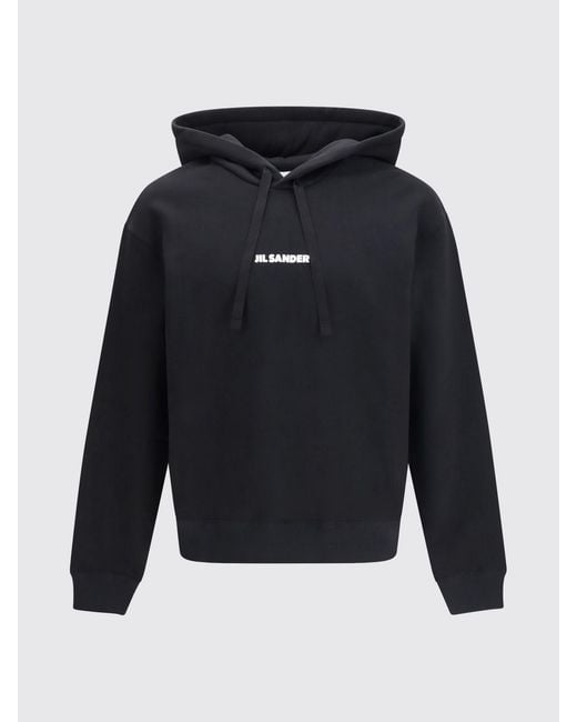 Jil Sander Blue Cotton Hoodie With Logo Print for men