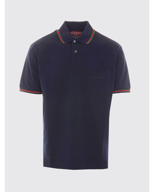 Gucci Blue Web Cotton Polo Shirt for men