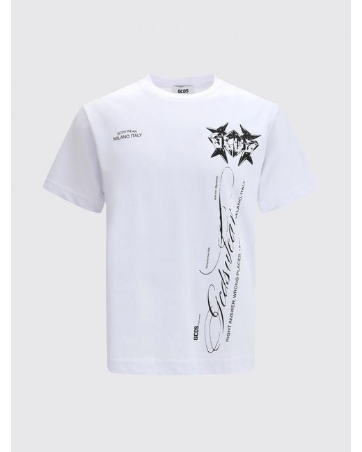 Gcds White Printed Cotton T-Shirt for men