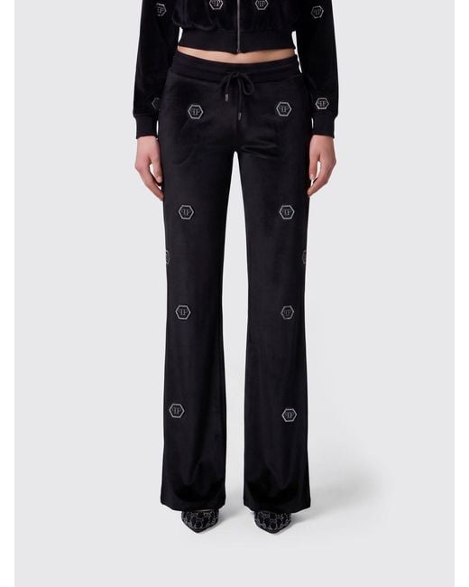 Philipp Plein Black Low-Rise Velvet Jogging Trousers With Hexagon Logo