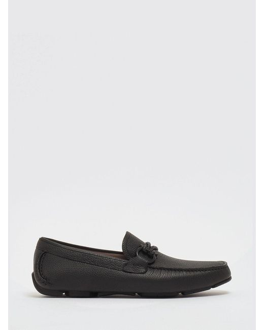 Ferragamo White Gancini Grained Leather Driver Loafers for men