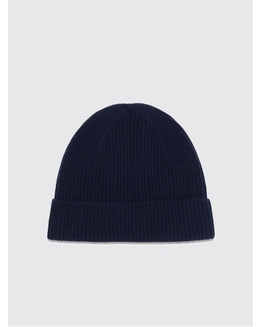 Kiton Blue Ribbed Wool Beanie With Cuff And Applied Logo for men