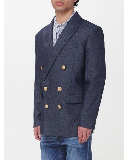 DSquared² Blue Double-Breasted Cotton Blazer for men