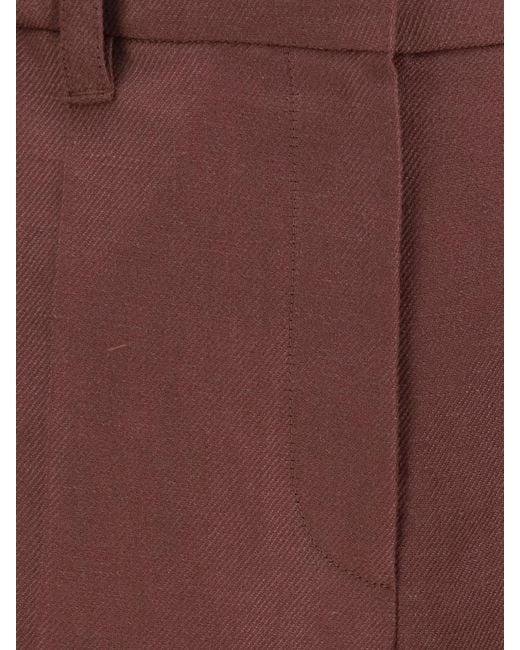 Brunello Cucinelli Brown Straight Linen Trousers With Nickel-Free Monili