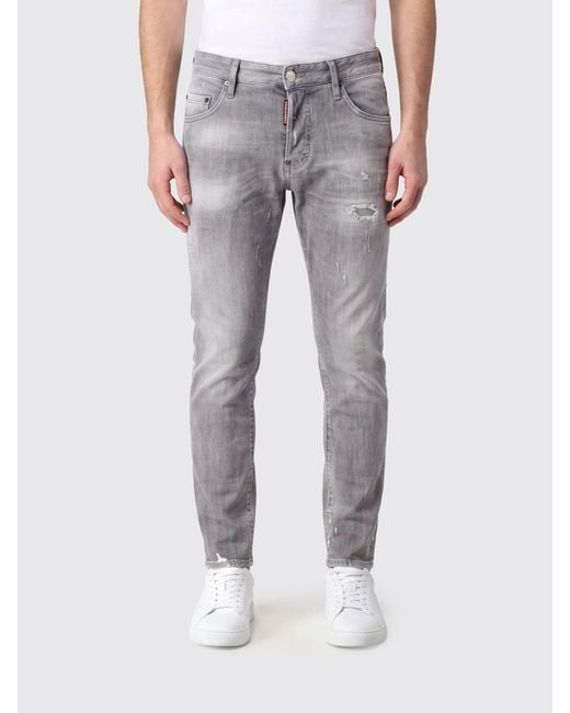 DSquared² Gray Skater Skinny Fit Stretch Denim Jeans With Distressed Effect for men