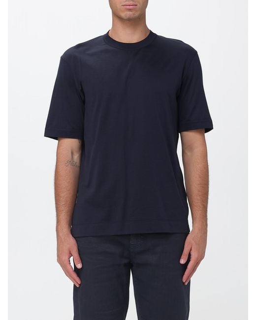 Zegna Blue Cotton And Silk T-Shirt for men
