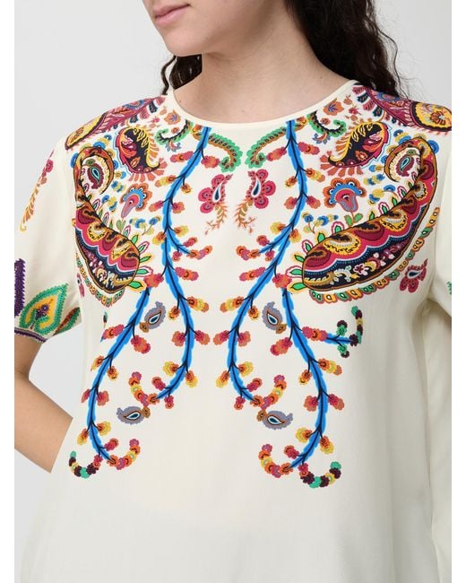 Etro Natural Silk T-Shirts With Paisley Print