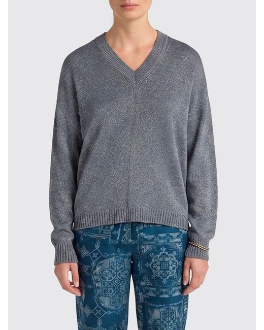 Momoní Gray MomonÌ Lurex Viscose V-Neck Sweater