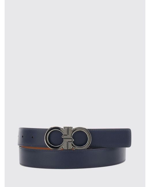 Ferragamo White Gancini Grained Calfskin Leather Belt for men