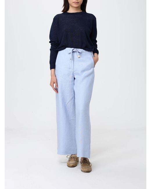 Max Mara Blue Linen Wide-Leg Trousers