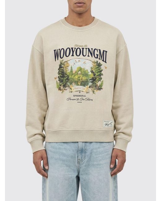 Wooyoungmi Natural Graphic-Print And Contrast-Logo Cotton Crewneck Sweatshirt for men
