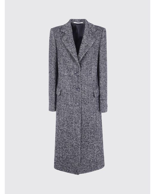 Tagliatore Blue Chevron Pattern Single-Breasted Wool Coat