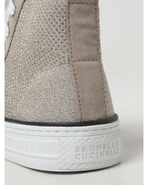 Sneakers in maglia lurex con monile di Brunello Cucinelli in Natural
