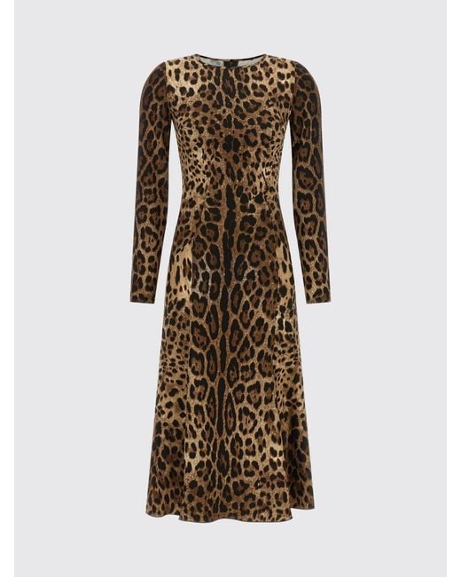 Dolce & Gabbana Brown Dolce &Amp Gabbana Long-Sleeved A-Line Midi Dress