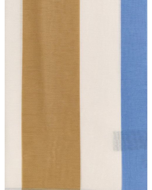 Saint Laurent White Striped Cotton Blend Scarf With Ysl Monogram