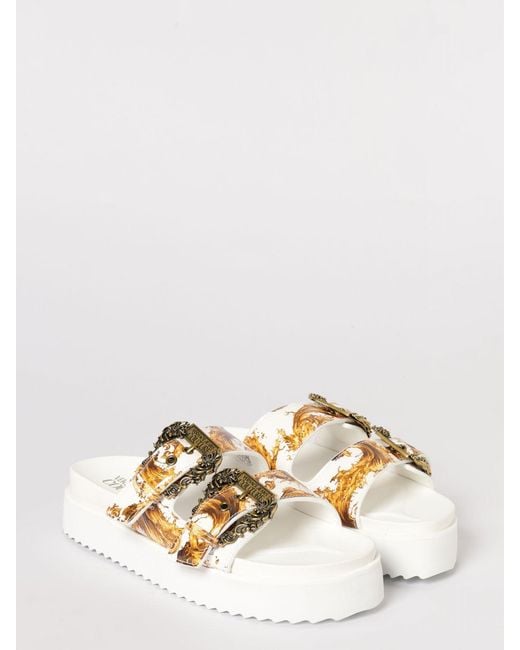 Versace Jeans Couture Natural Patent Leather Baroque Print Sandals