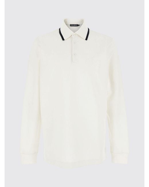 Dolce & Gabbana White Dolce &Amp Gabbana Long-Sleeved Slim Fit Polo Shirt With Contrast Trim for men