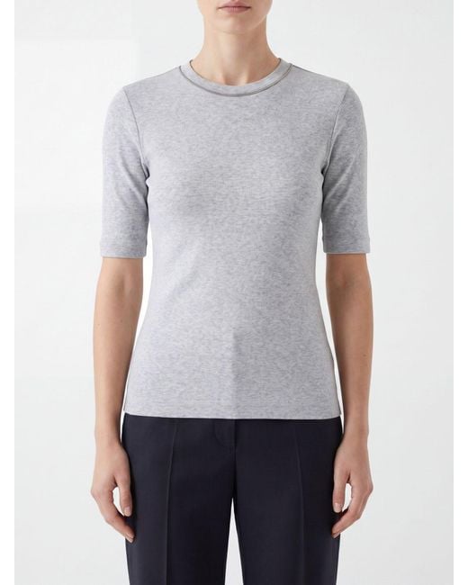 Brunello Cucinelli Blue Cotton T-Shirt With Nickel-Free Monile