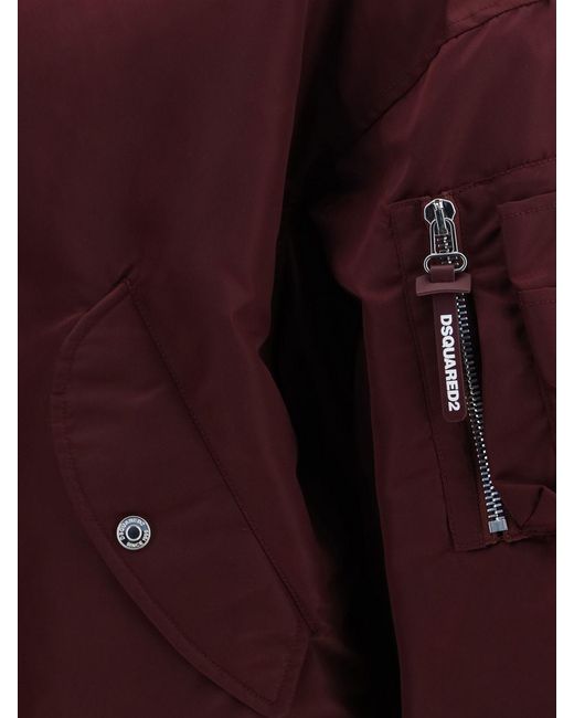 DSquared² Red Two-Tone Nylon Bomber Jacket With Patch Pockets for men