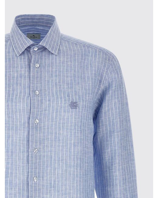 Etro Blue Striped Linen Shirt for men