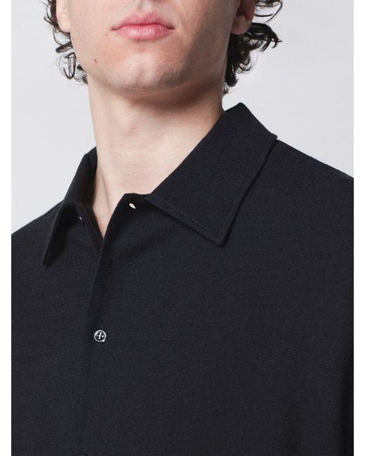 Séfr Blue Long-Sleeved Wool Blend Shirt With A French Collar for men