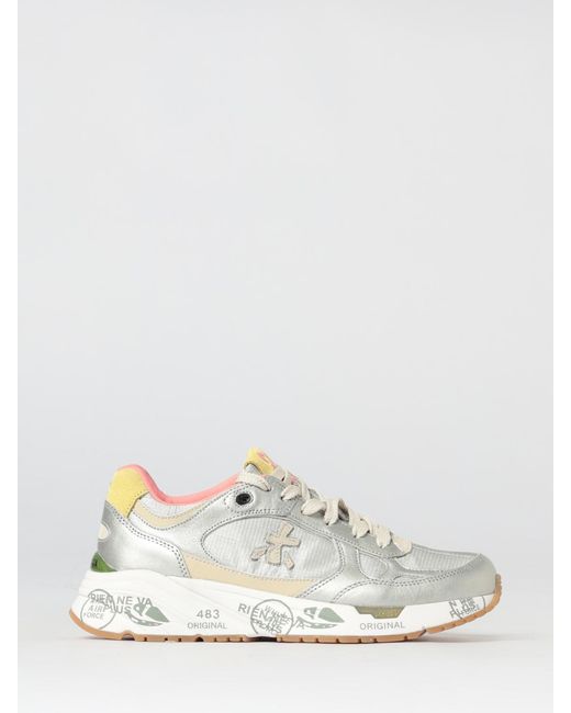Premiata White Mased Laminated Leather And Nylon Sneakers