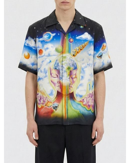 Casablanca Blue Multicolor Silk Pattern Shirt for men