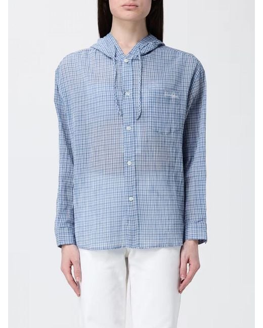 DUNST Blue Checked Cotton Hooded Shirt