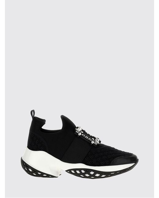 Roger Vivier Black Viv' Run Crochet Knit And Neoprene Sneakers With Jewel Buckle