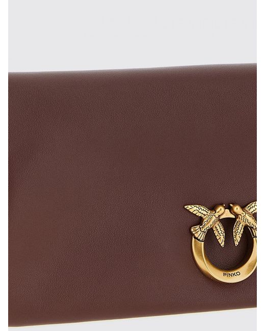 Pinko Brown Click Soft Horizontal Classic Leather Clutch