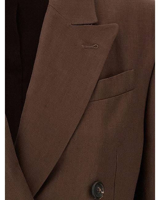 Brunello Cucinelli Brown Double-Breasted Linen Blend Blazer