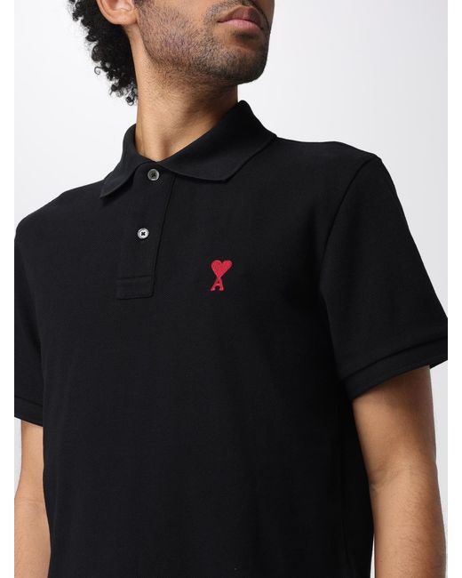 Polo De Piqué De Algodón AMI de hombre de color Black