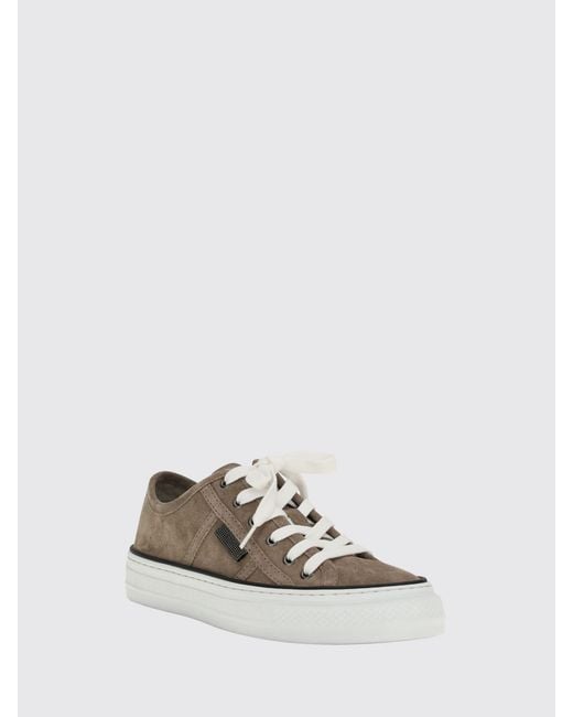 Brunello Cucinelli White Suede Sneakers With Monile