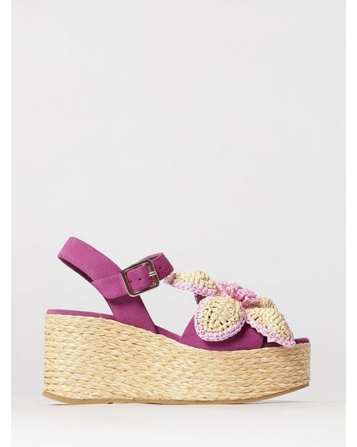 Paloma Barceló Pink Suede Wedge Platform Sandals Paloma Barceló With Bow And Ankle Strap