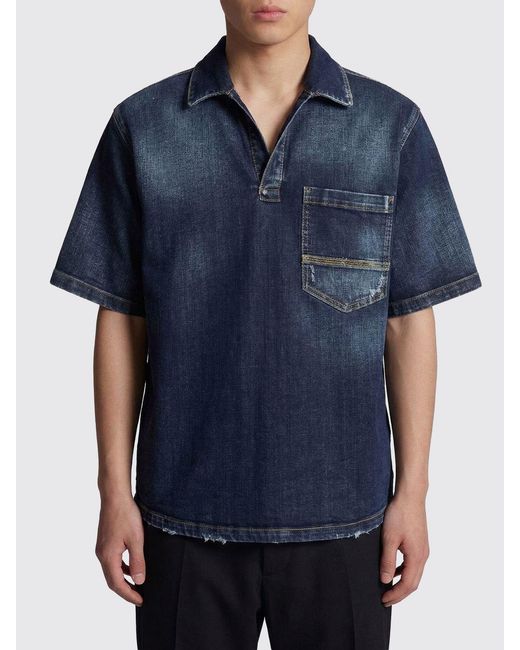 DSquared² Blue Cotton Denim Shirt With Logo for men