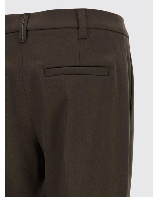 Brunello Cucinelli Brown Slim Fit Stretch-Virgin Wool Trousers With Monili Embroidery