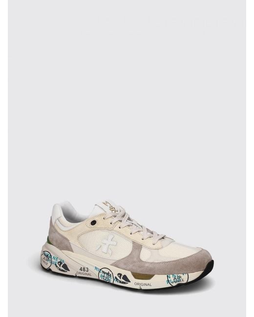 Premiata White Mase Suede And Mesh Sneakers for men