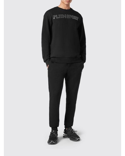 Philipp Plein Black Dropped Shoulder Embroidered Logo Cotton Sweatshirt for men