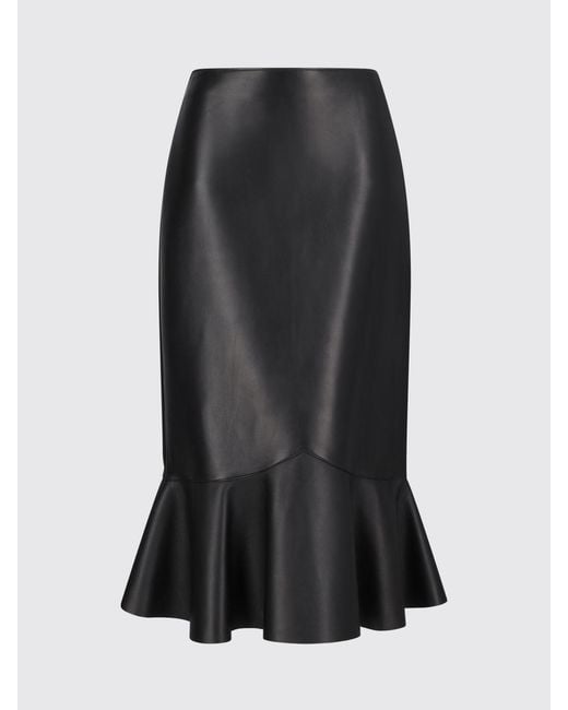 Fendi Black Leather Midi Skirt