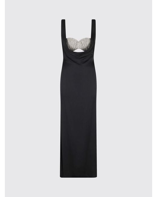 GIUSEPPE DI MORABITO Black Satin Midi Dress With Rhinestones