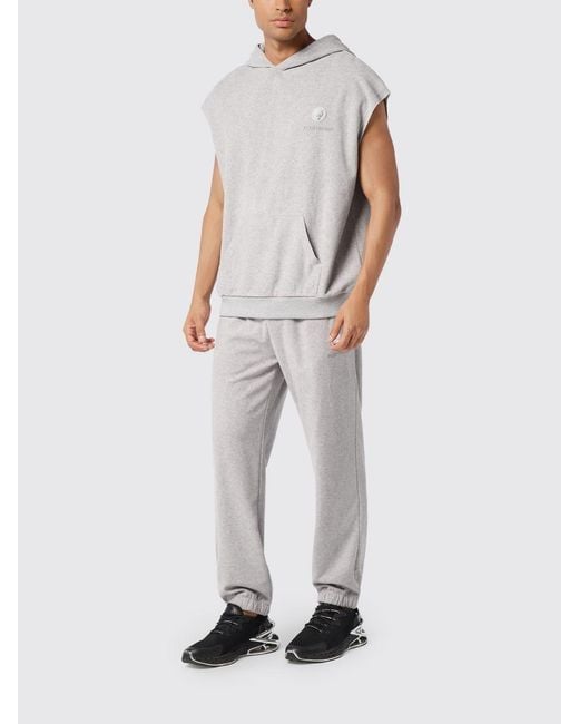 Philipp Plein Gray Logo Cotton Hoodie for men