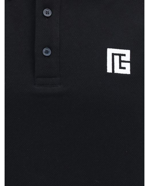 Balmain Black Slim Fit Short-Sleeve Cotton Polo Shirt With Contrast Logo for men