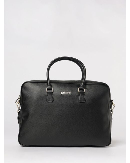 Just Cavalli Black Saffiano Leather Briefcase for men