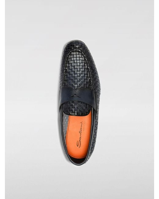Santoni White Woven Leather Loafers for men