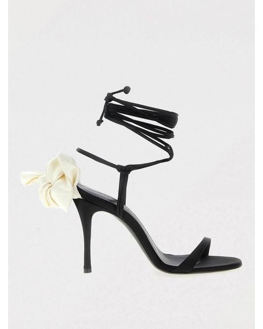 Magda Butrym White Satin Sandal With Applied Flower