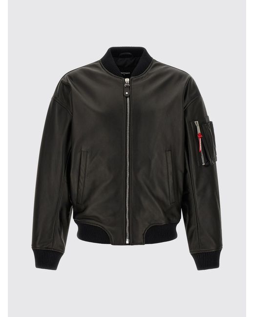 DSquared² Black Smooth Leather Bomber Jacket With Dropped Shoulders for men