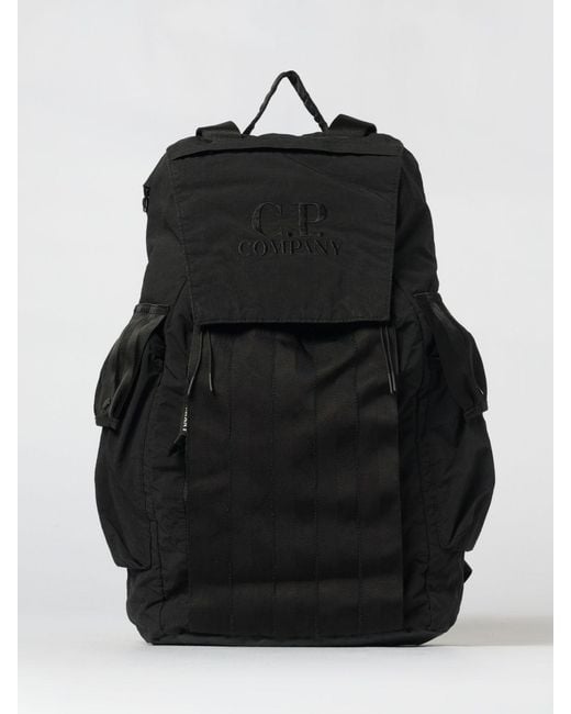C P Company Black Plain Paper Touch Mixed Polyamide Backpack for men