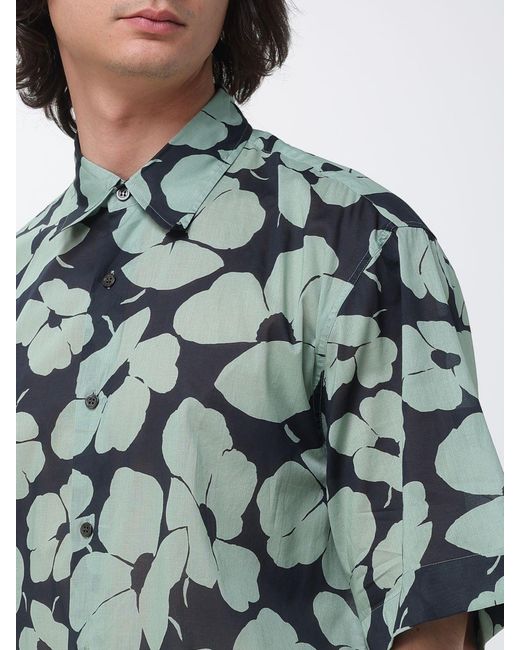 Dries Van Noten Green Casual Cotton Shirt With Floral Print for men