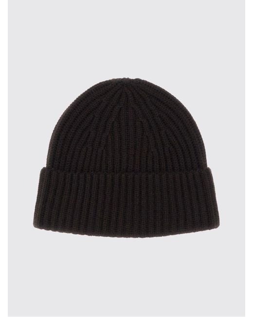 Lisa Yang Black Ribbed 100% Cashmere Beanie Hat With Turn-Up Cuff