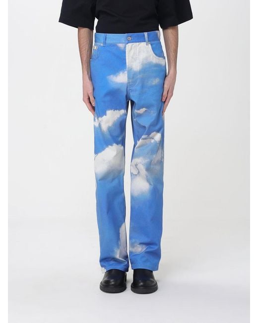 Moschino Couture Blue Printed Denim Straight Jeans for men